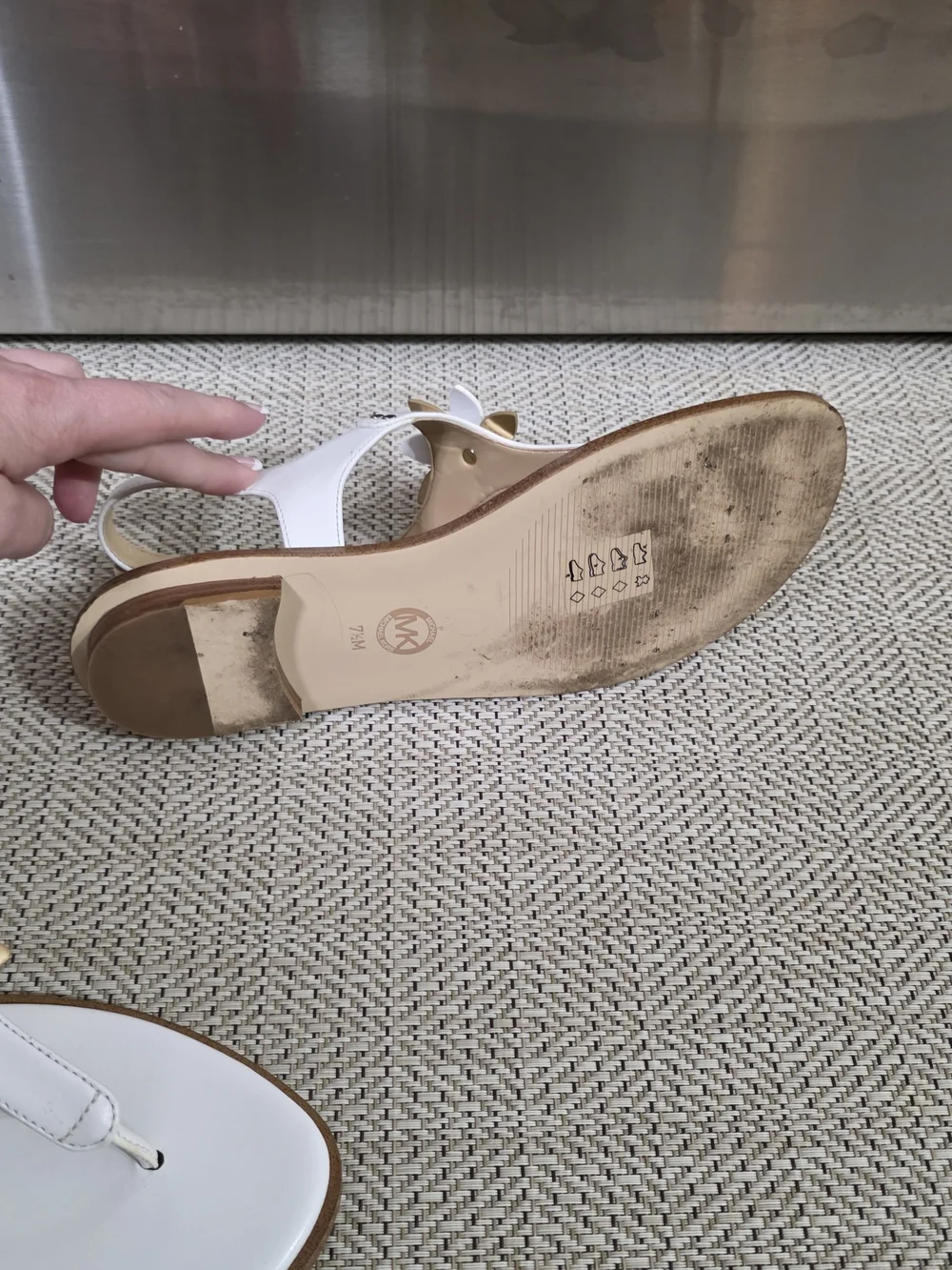 MICHAEL Michael Kors White and Gold Floral T-Strap Sandals - Picture 2 of 2